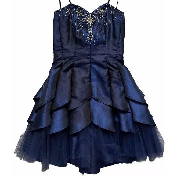 Formal Dress size 3/4 Blue Beaded Rhinestone Tool Prom Gala Party Masquerade - Picture 2 of 7